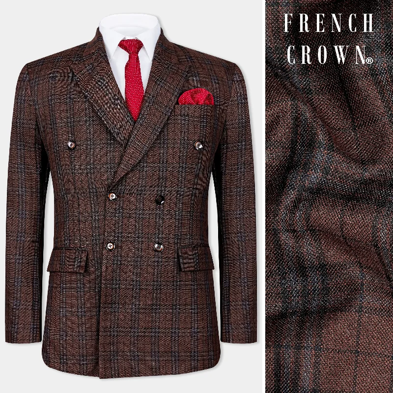 Gingerbread Plaid Wool blend Double-Brested Blazer Laid