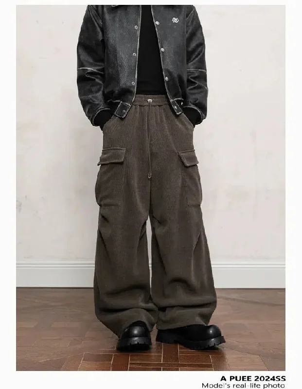 Drawstring Flap Pocket Cargo Pants Elegant Men's Cashmere