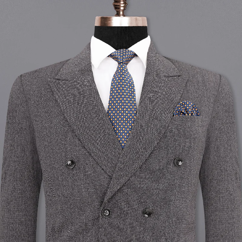 Mobster Grey Double-Breasted Premium Cotton Blazer Dapper Men's Bow