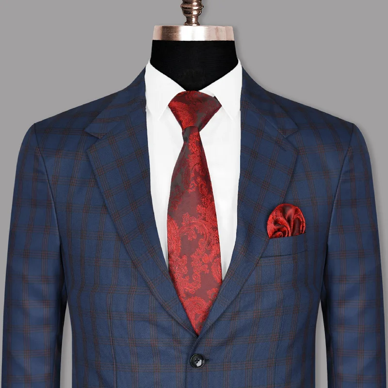 Space Blue with Russet Windowpane Premium Wool Rich Blazer Artistic Men's Hand