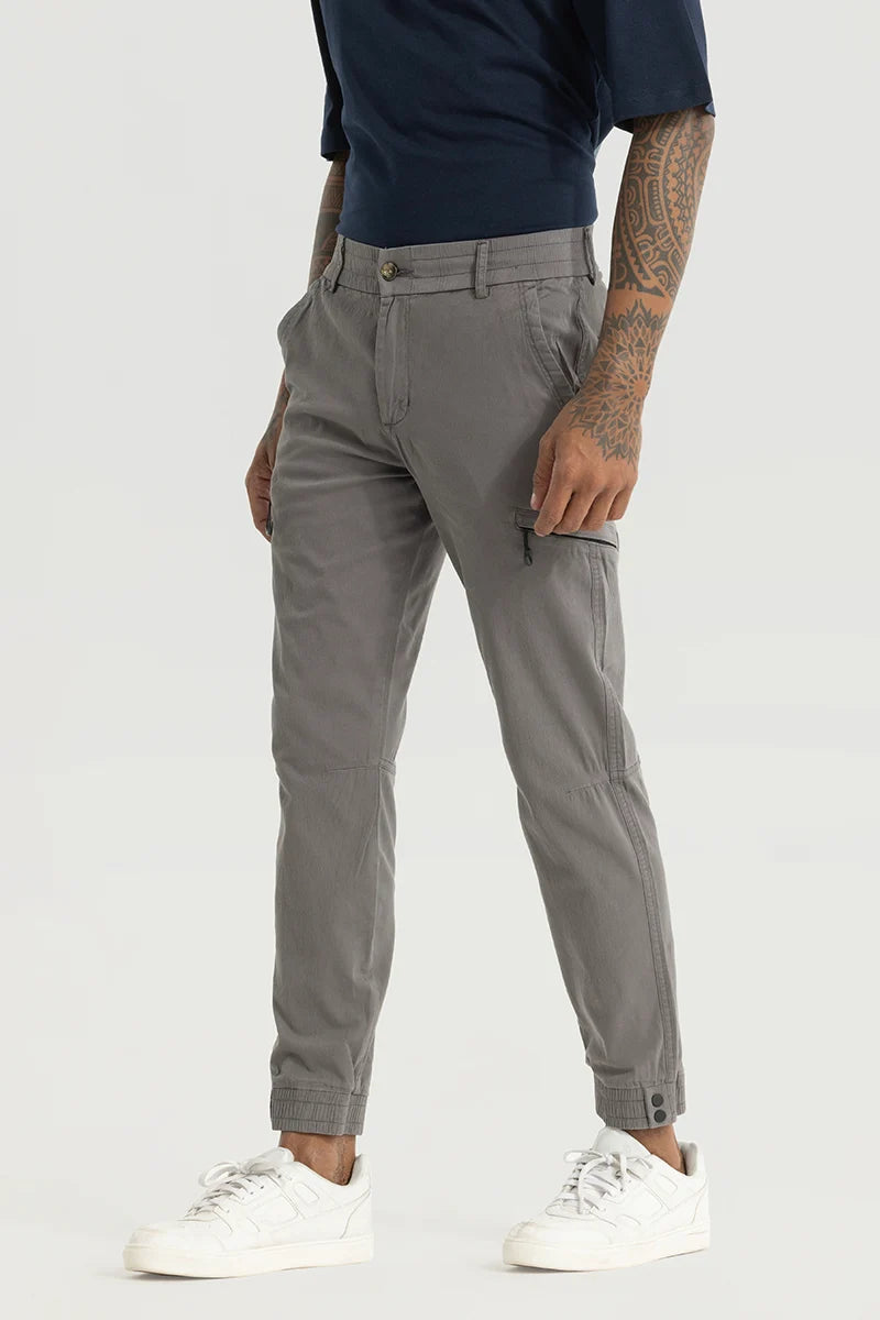 Enchant Grey Plain Slim Fit Cargo Pants Sleek Men's Metallic