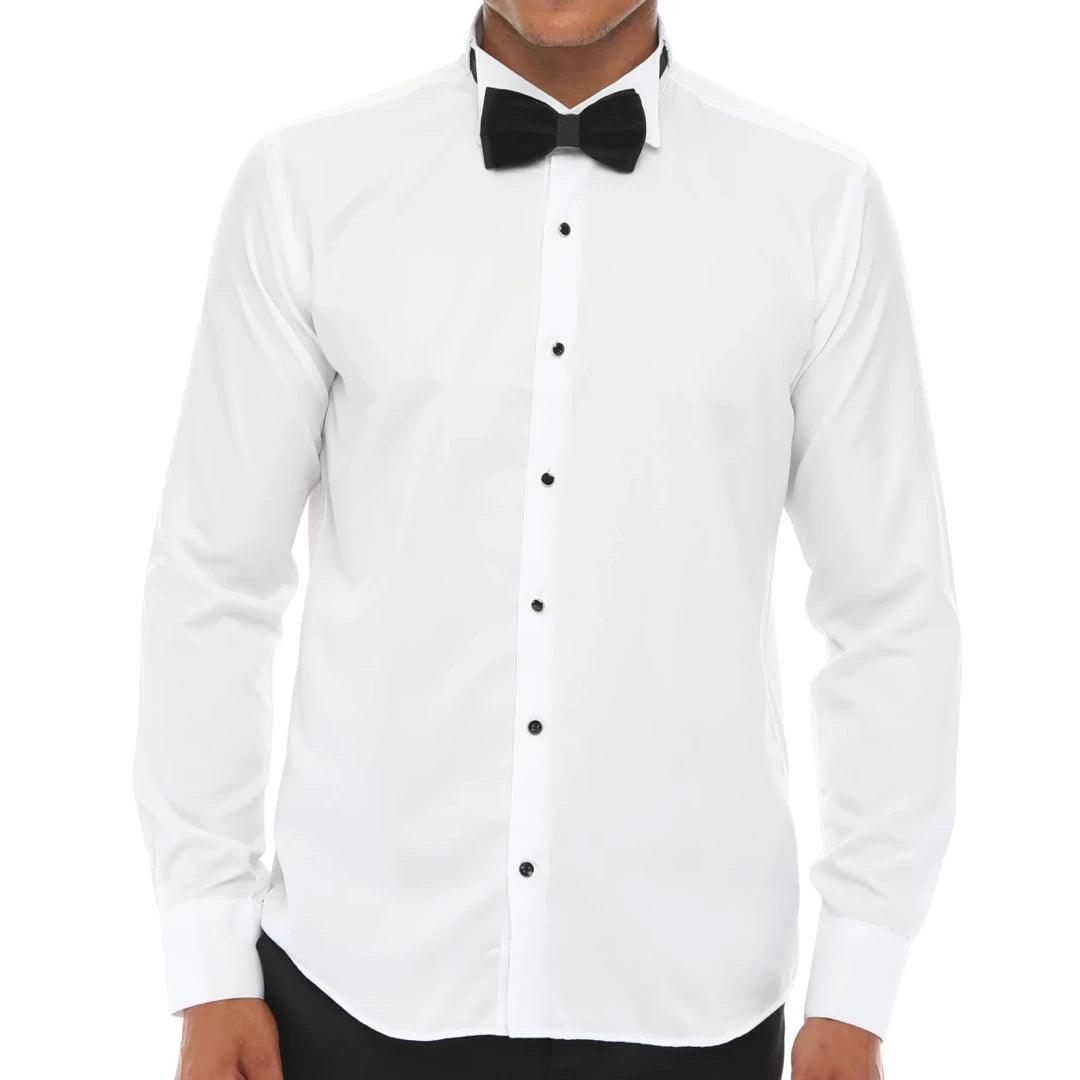 Mens Wing Collar Shirt Tuxedo White Double Cuff Dinner Classic Dapper Men's 1920S