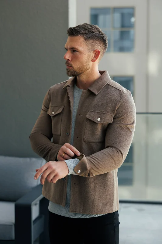 FS Brushed Button Up Plain Jacket Taupe - FSN184 (PRE ORDER 15TH DECEMBER)  Elegant Men's Cashmere