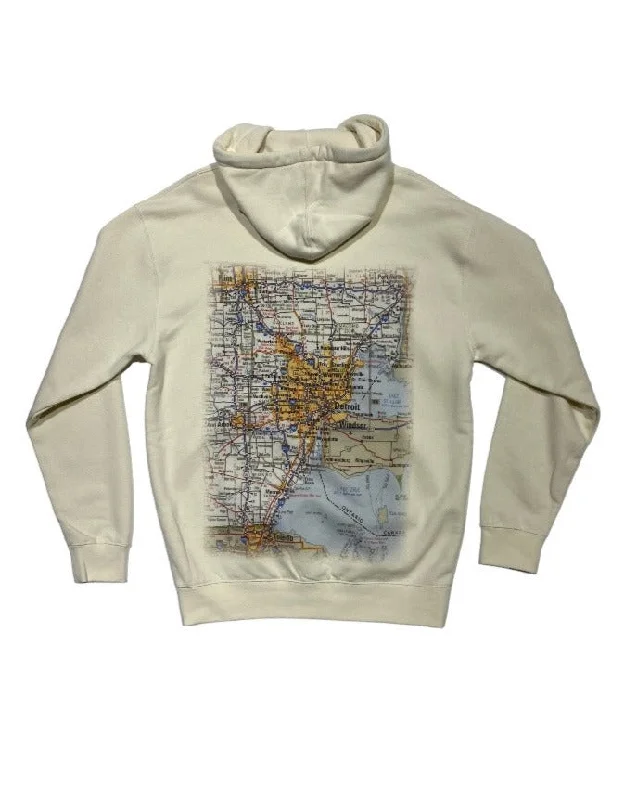 Ink Detroit Premium Heavyweight Metro Detroit Map Hoodie - Bone Unique Men's Patch