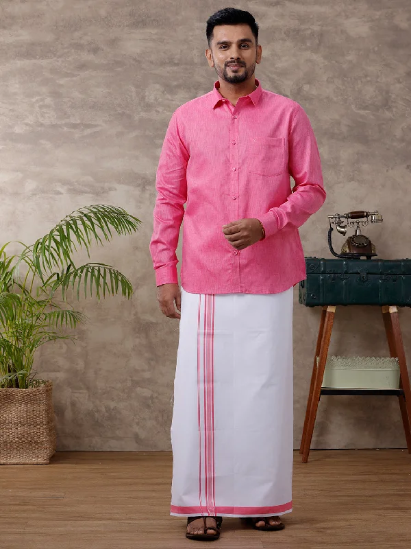 Men Matching Border Dhoti & Shirt Set Full Rose C34 Youthful Men's Anime