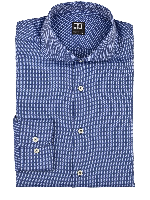 Indigo Blue Panama Texture Weave Dress Shirt Confident Men's High