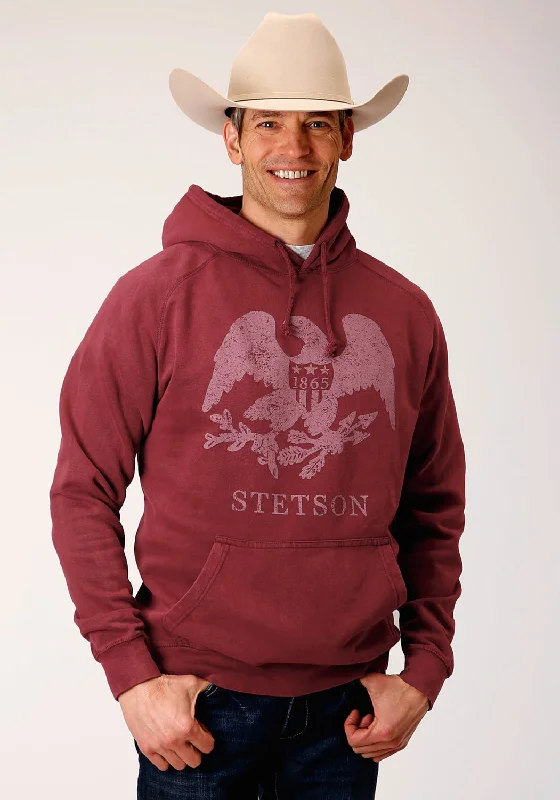 Stetson Mens Wine 100% Cotton Eagle Logo Hoodie Unique Men's Upcycled