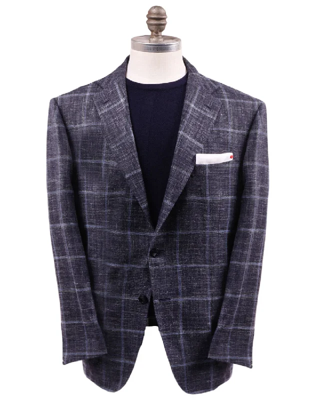 Navy and Light Blue Windowpane Sportcoat Beach