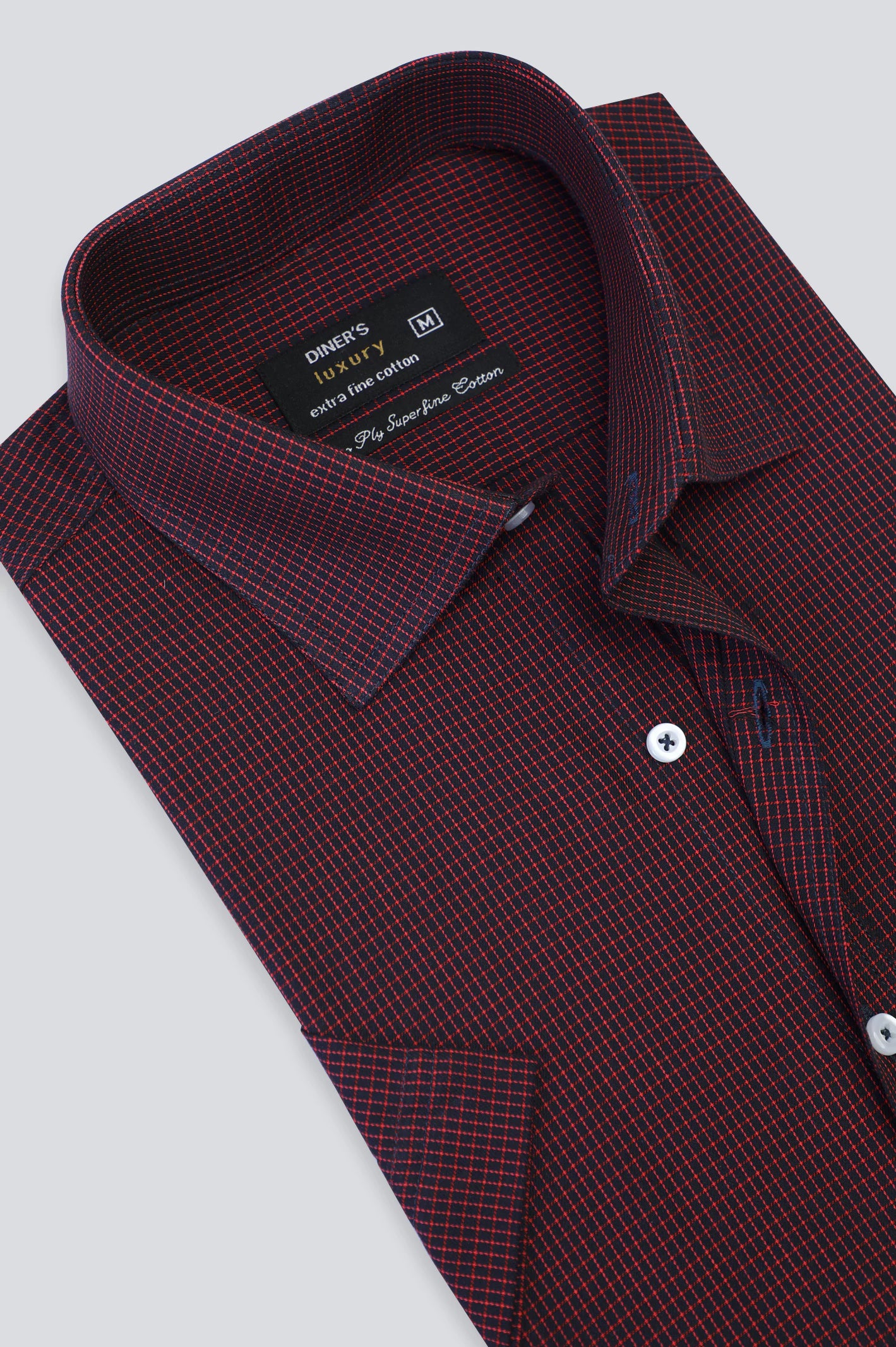 Red Mini Check Formal Shirt (Half Sleeves) Minimalist Men's Casual 