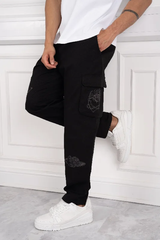 Patchwork Cargo Pants - Black Unique Men's Patch