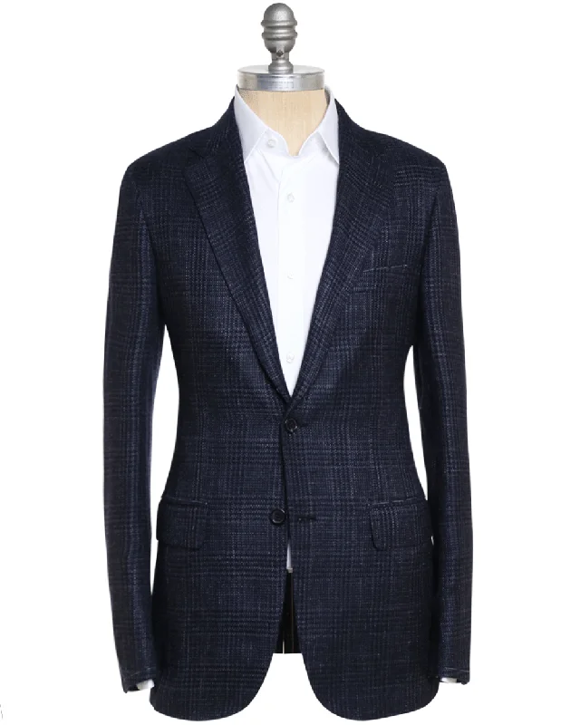 Midnight Blue and Navy Cashmere Blend Knit Plaid Sportcoat Refined Men's Classic 