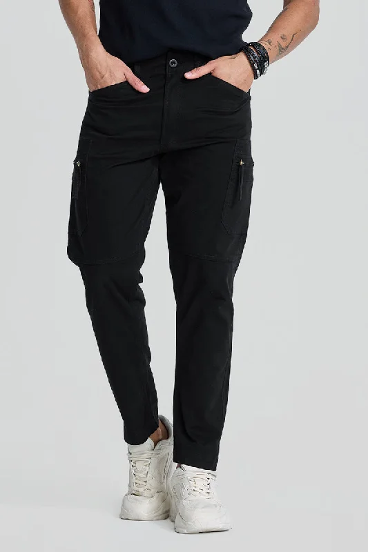 Black Slim Fit Cargo Pants Athletic Men's Compression