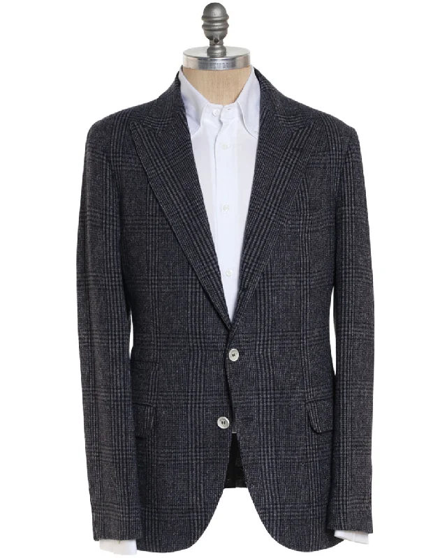 Navy and Grey Wool Blend Plaid Flannel Sportcoat Elegant Men's Cashmere