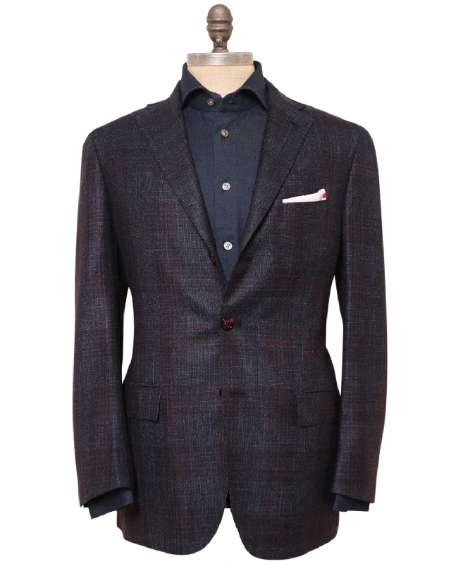 Navy and Burgandy Windowpane Sportcoat Practical Men's Quick