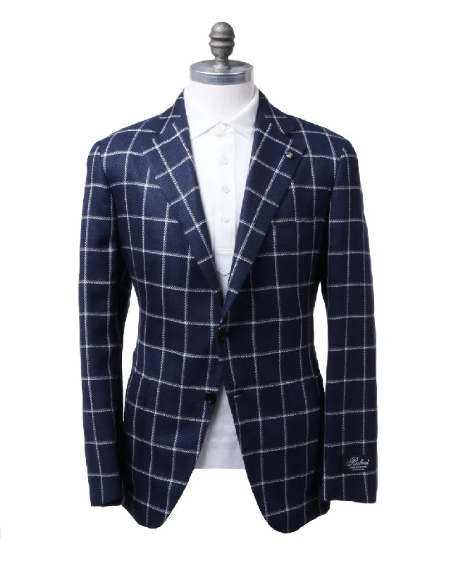 Navy Blue and White Plaid Sportcoat Cool Men's Skate