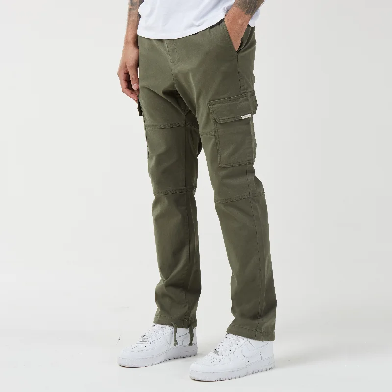 Washed Open Hem Cargo Pants | Khaki Sporty Men's Athleisure 