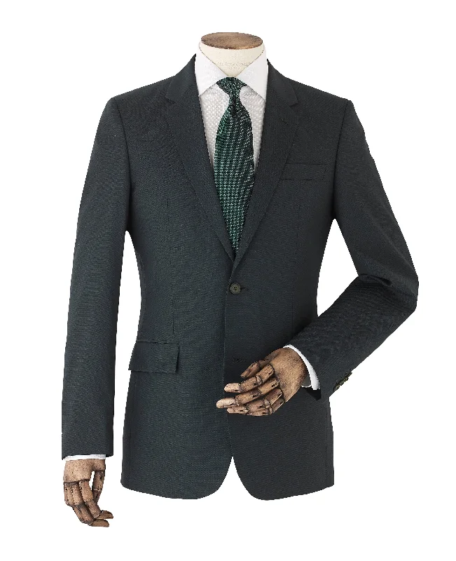 Bottle Green Wool-Blend Textured Suit Jacket Sleek Men's Contemporary 