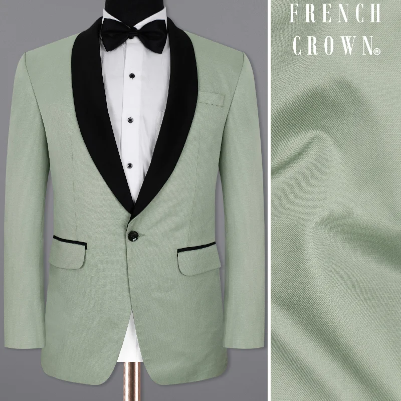 Clay Ash Green Wool Rich Tuxedo Blazer Polished Men's Silk