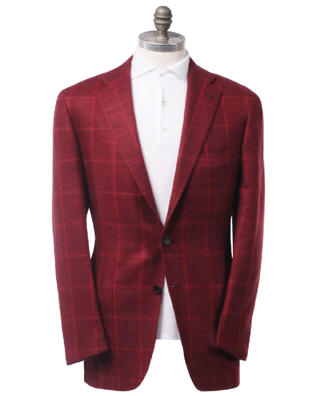 Dark Red Windowpane Sportcoat Artistic Men's Avant