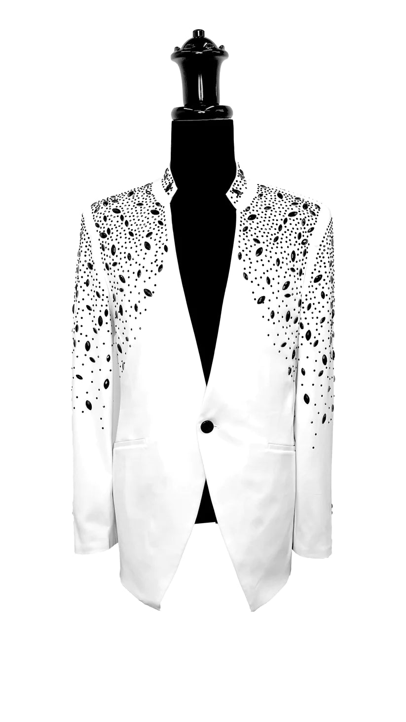 Tears in Heaven Black and Gold Rhinestone Slim Fit Dinner Blazer Elegant Men's Formal 