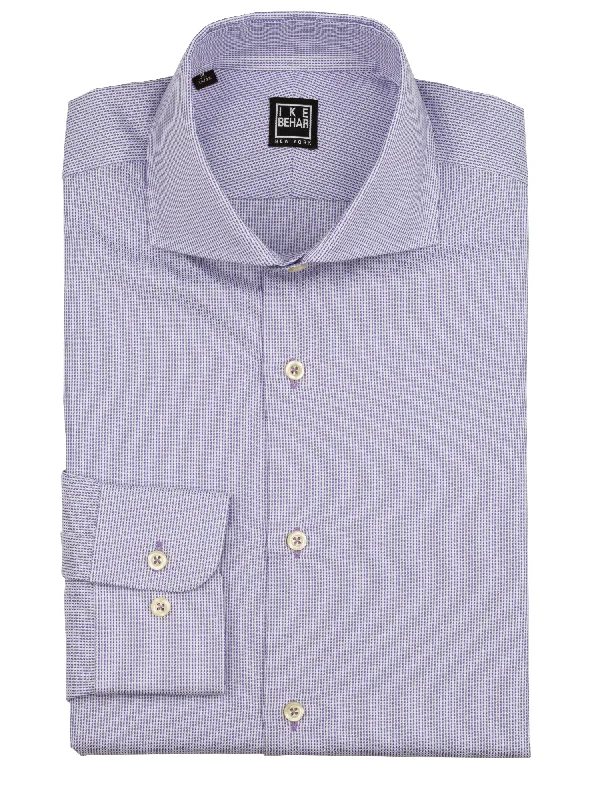 Lilac Panama Texture Weave Dress Shirt Casual Men's Short