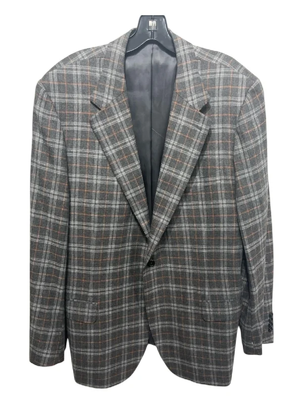 Canali Gray & Orange Wool Blend Plaid Men's Blazer Sophisticated Men's 