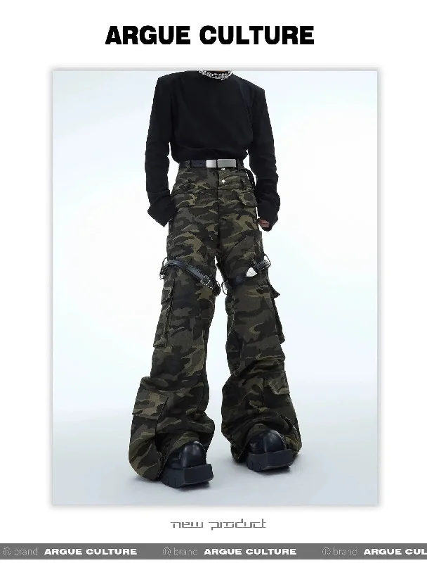 Thigh Belted Camo Cargo Pants Youthful Men's Pop