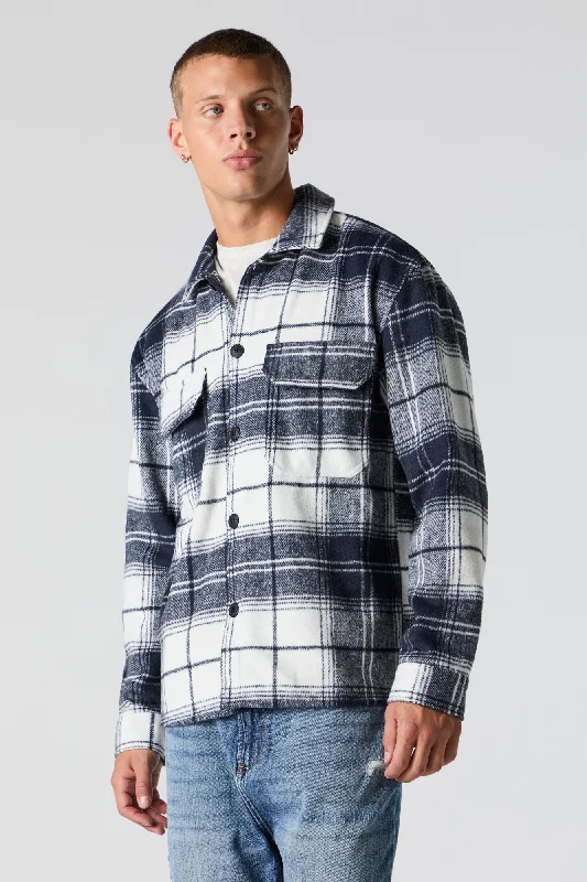 Plaid Collared Shacket Edgy Men's Punk