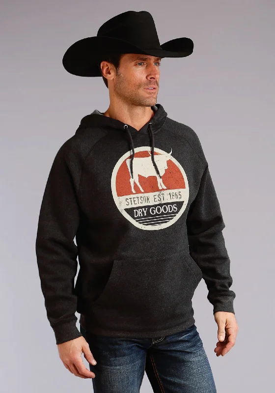 Stetson Dry Goods Mens Black Cotton Blend Longhorn Hoodie Business