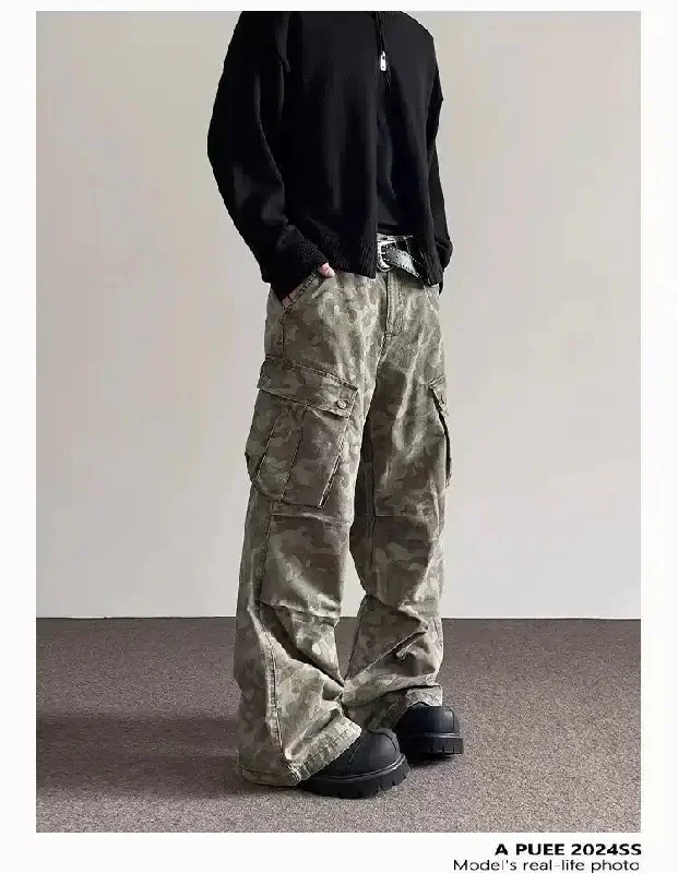 Pleated Flared Camo Cargo Pants Adventure