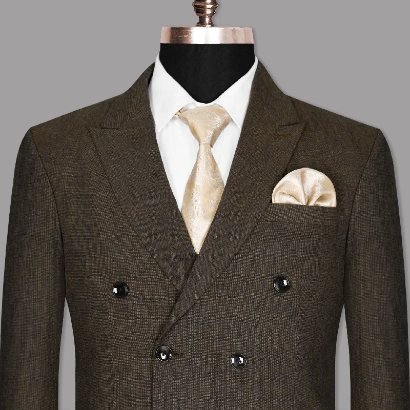 Chocolate Brown Linen Double Breasted Blazer Trendy Men's Scandinavian