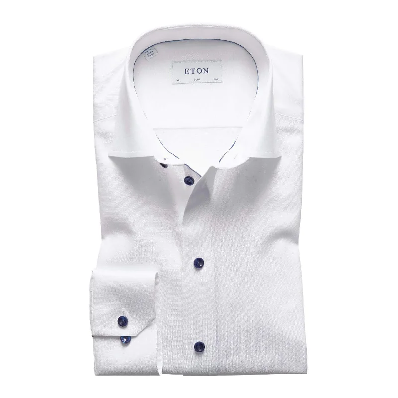 Slim Fit White Twill w/Navy Detail Polished Men's Silk