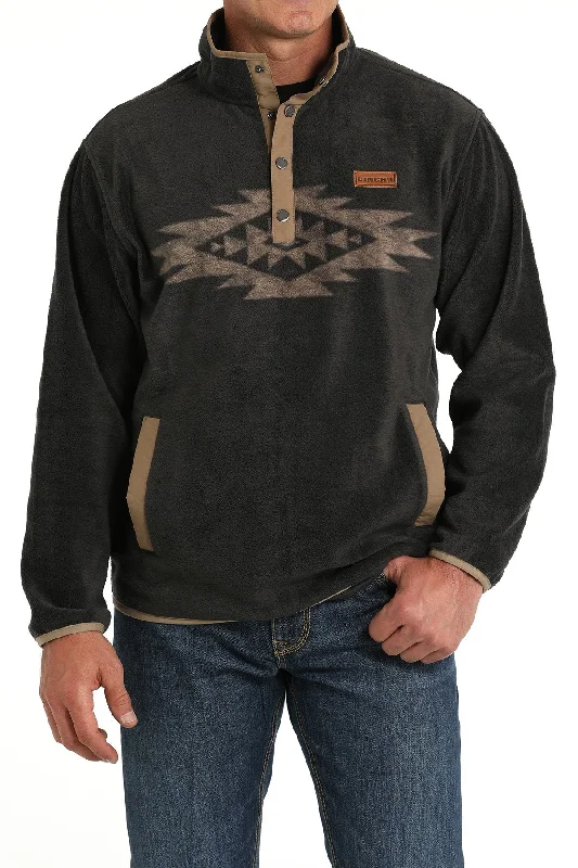 Cinch Men's Aztec Quarter Snap Fleece Pullover in Charcoal Sporty Men's Athleisure 