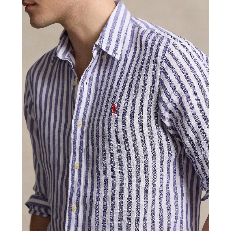 Polo Ralph Lauren - Linen Shirt - Stripe - Blue & White Modern Men's Geometric