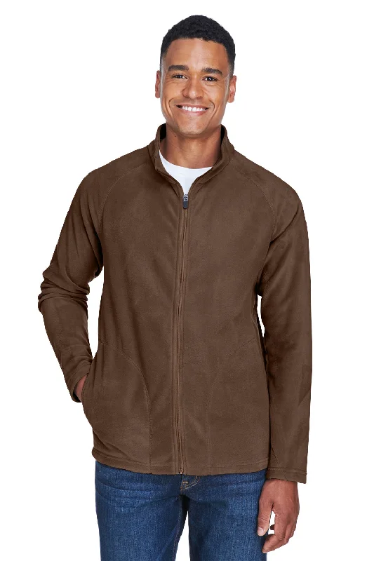 Team 365 Mens Campus Pill Resistant Microfleece Full Zip Jacket - Dark Brown Modern Men's Geometric