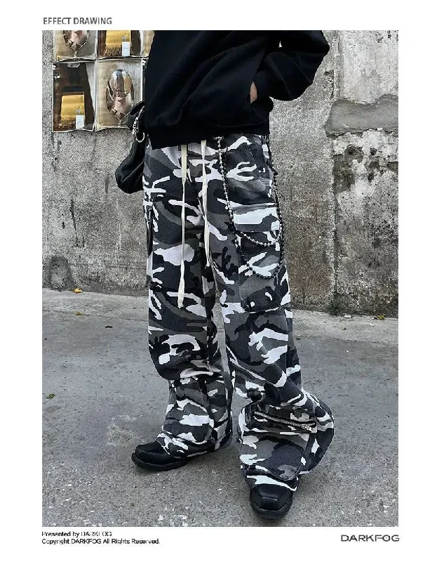 Drawstring Loose Camo Cargo Pants Business