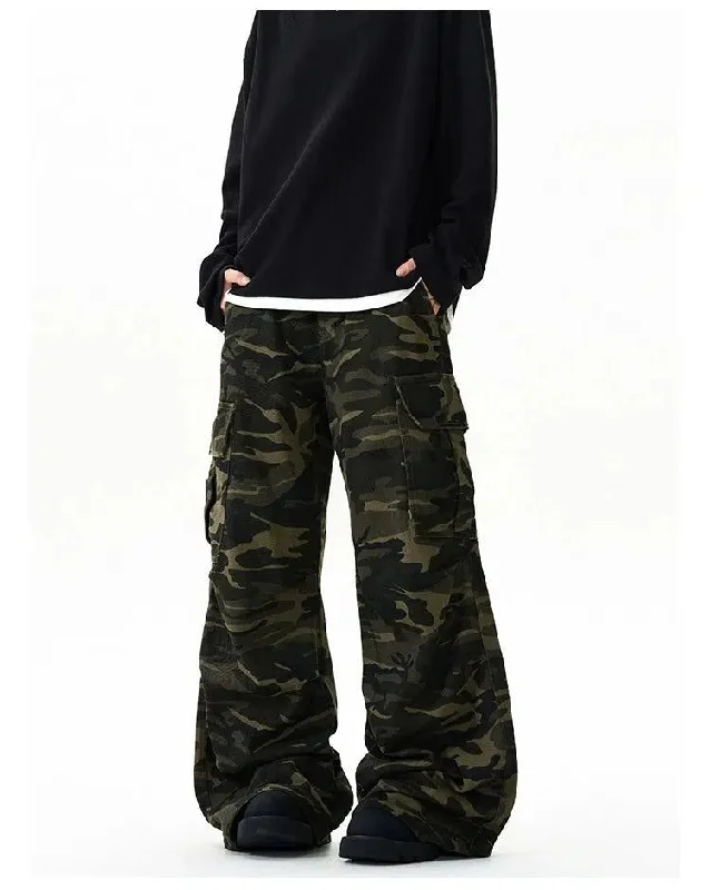 Camouflage Straight Flared Cargo Pants Hip Men's Retro