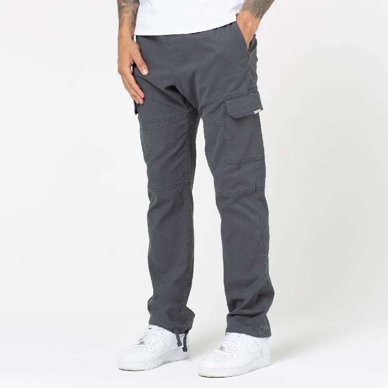 Washed Open Hem Cargo Pants | Charcoal Preppy Men's College