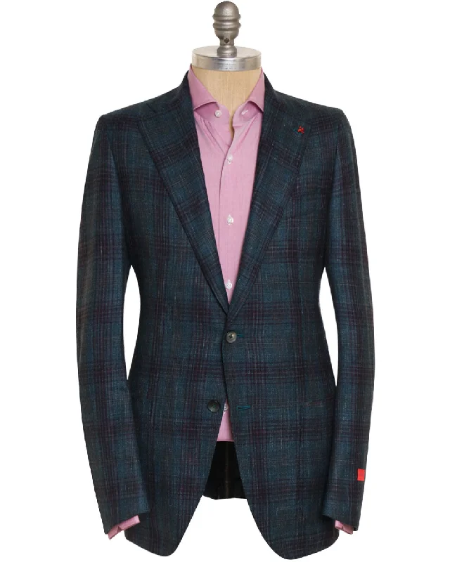 Blue and Plum Wool Blend Plaid Marechiaro Sportcoat Business