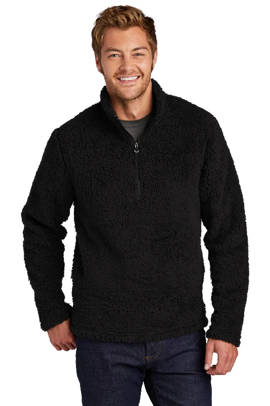 Port Authority Mens Cozy Sherpa Fleece 1/4 Zip Jacket - Black Minimalist Men's Casual 