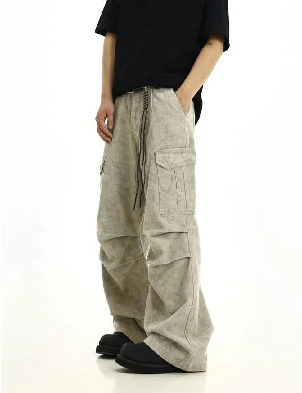 Washed Pleated Knee Cargo Pants Dynamic Men's Glow