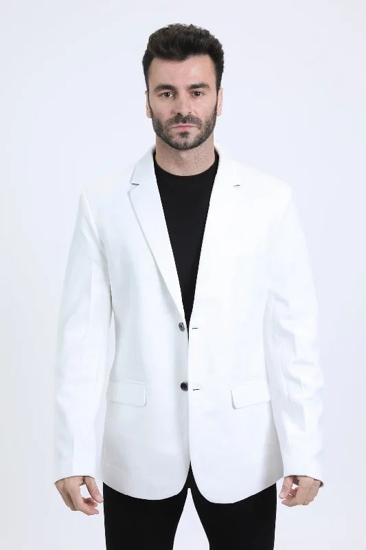 Men's Double Button White Faux-Suede Blazer Vacation