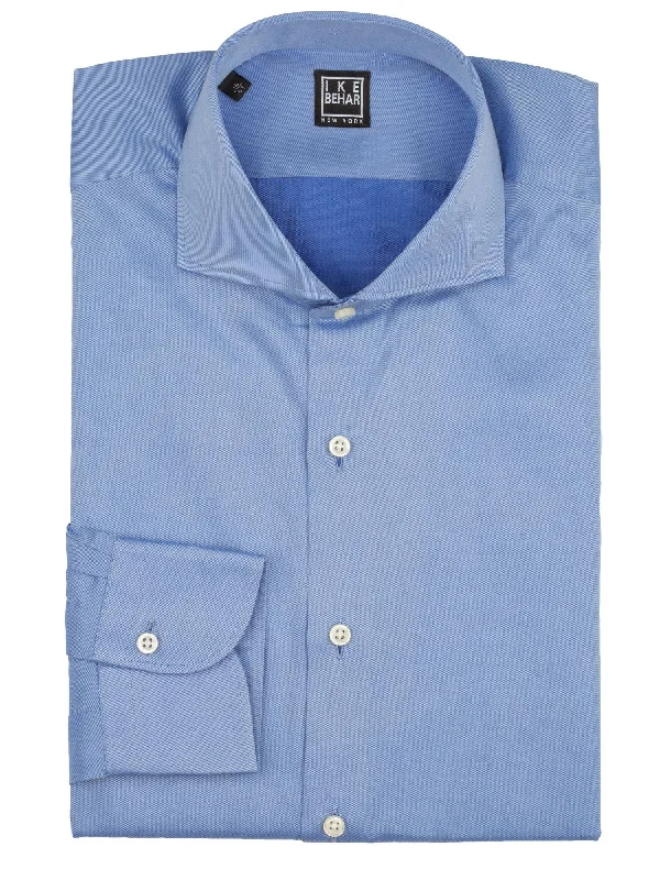 Spread Collar Blue Italian Twill Dress Shirt Rugged Men's Outdoor 