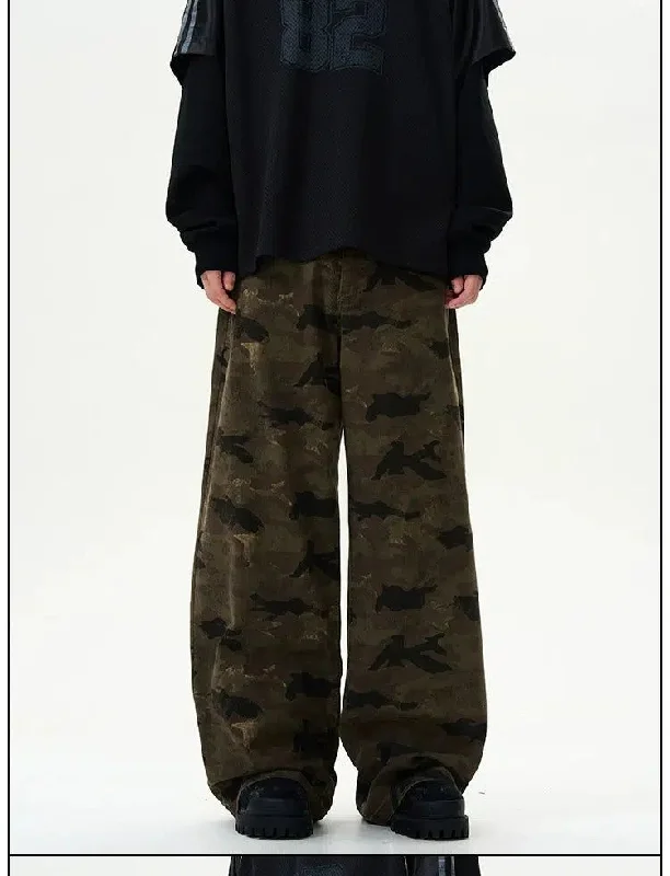 Dark Camo Cargo Pants Youthful Men's Anime