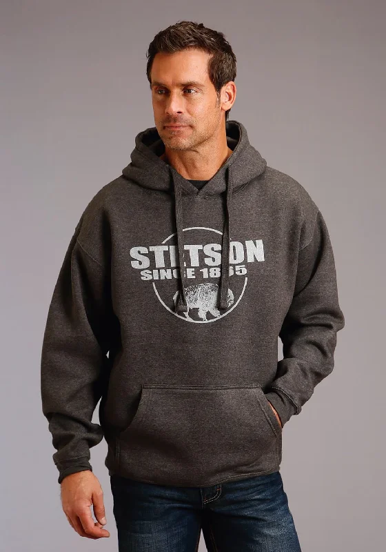 Stetson Mens Charcoal Grey Cotton Blend Bison Hoodie Business