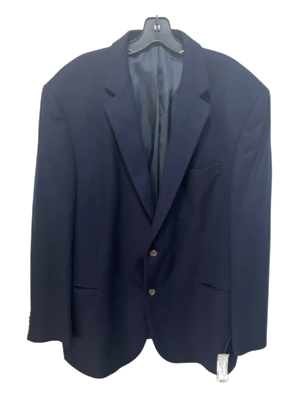 Saks Fifth Ave Navy Cashmere Solid notched 2 Button Men's Blazer Streetwear Style