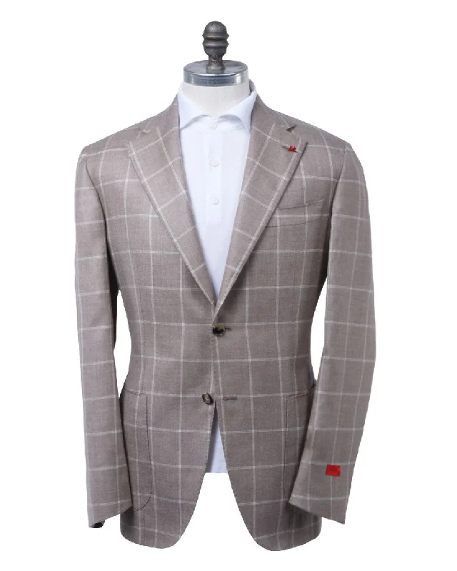 Beige Windowpane Sportcoat Dynamic Men's High