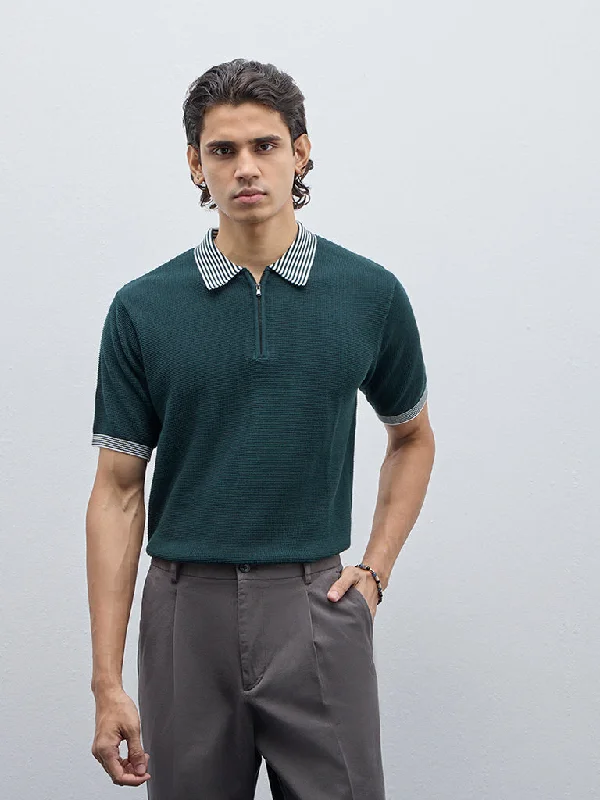 Ascot Green Textured Relaxed-Fit Cotton T-Shirt Rugged Men's Outdoor 