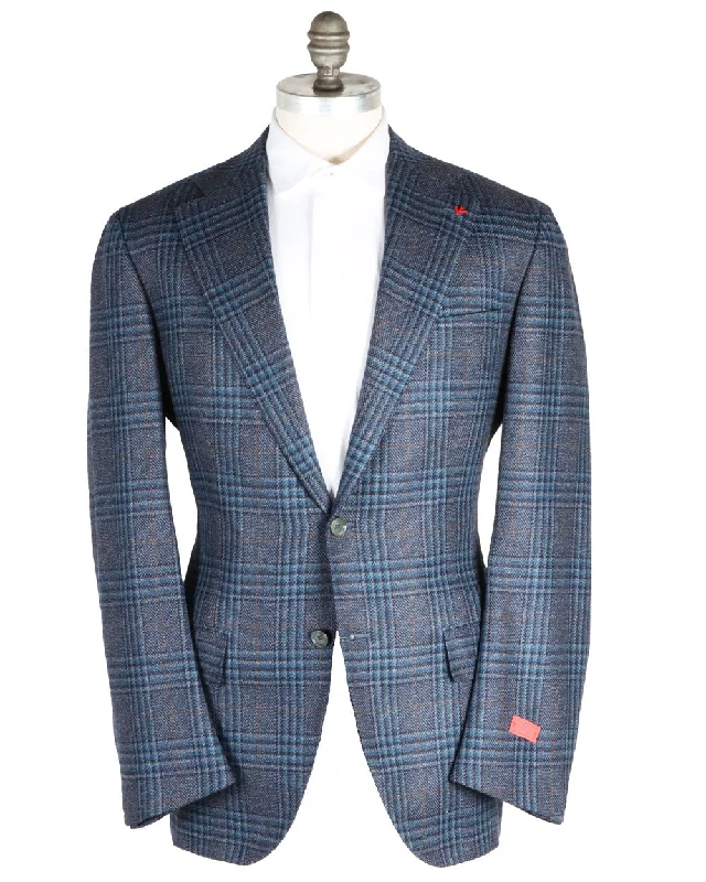 Blue Marechiaro Plaid Sportcoat Vintage Men's 1970S Disco