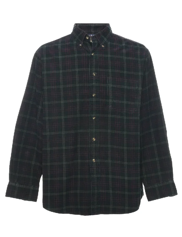 Black Corduroy Checked Shirt - M Streetwear Style